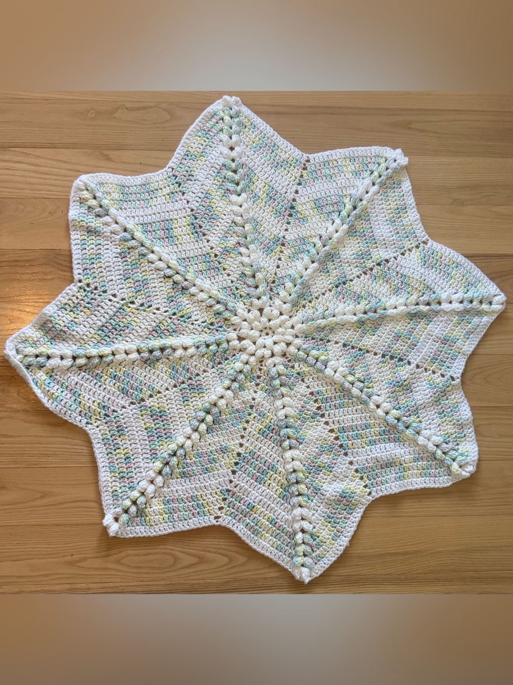 Handmade Crochet Star Baby Blanket Pastel White One of a Kind Nursery Milestone